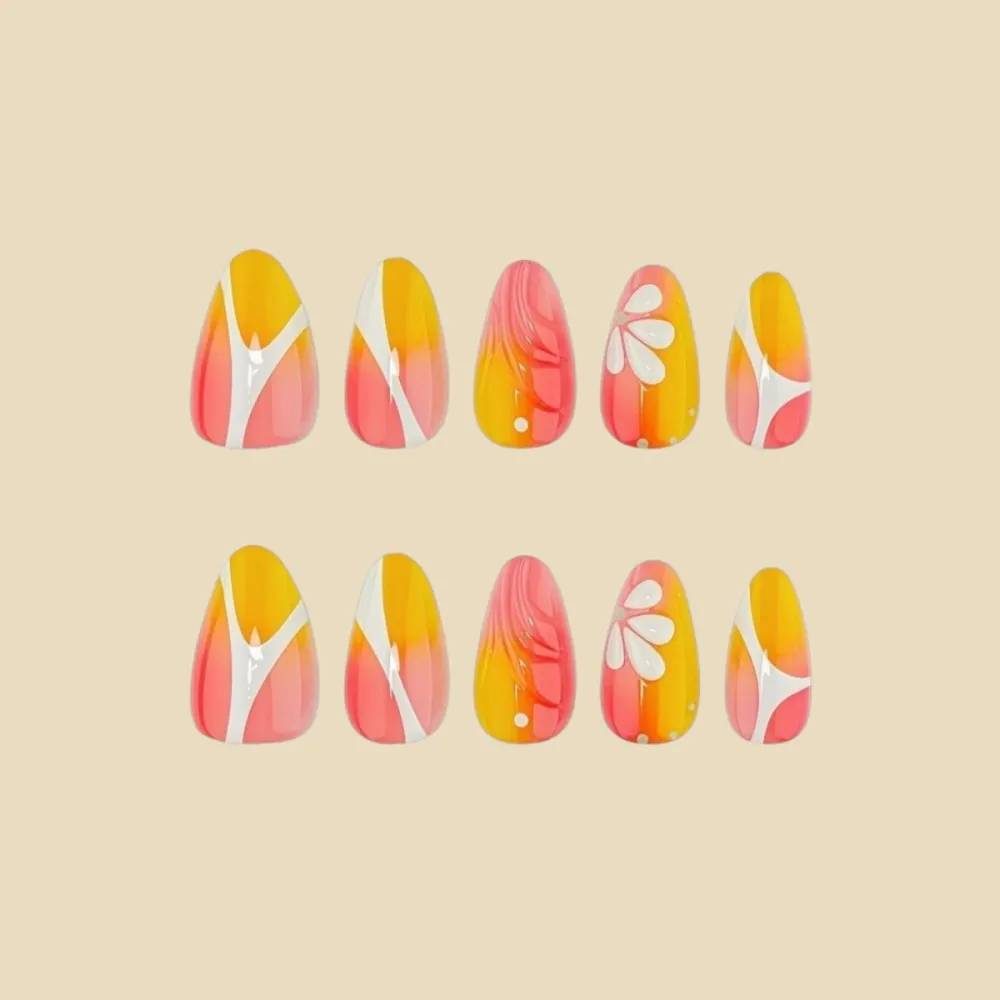 Nailhour 30pcs 3D Short Oval Purple Floral Press On Nails
