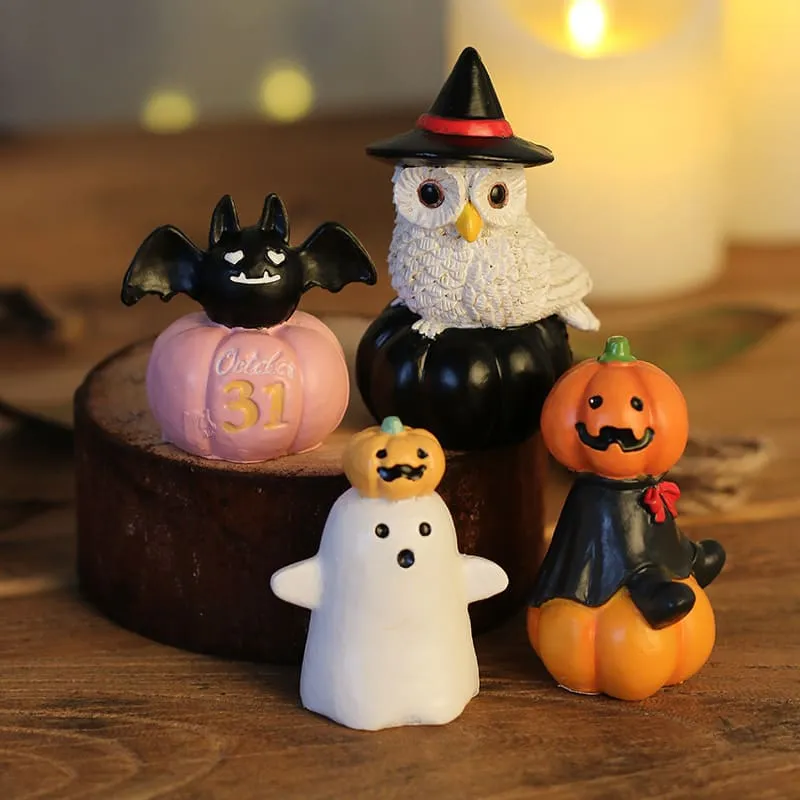 Halloween Cute Pumpkin Ghost Owl Resin Ornament For Home Decor