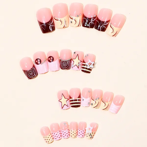 Nailhour 24Pcs Multicolo 3D Vintage Medium Square Press On Nails
