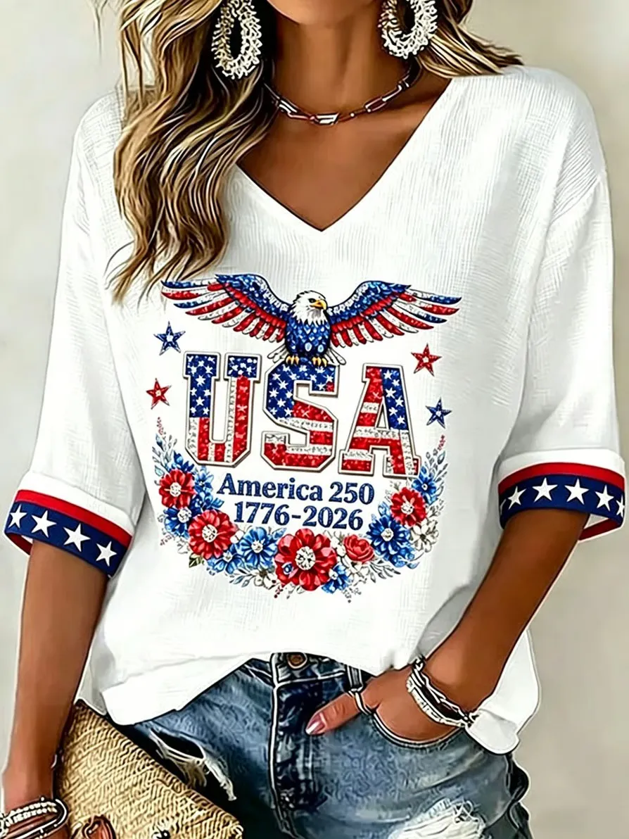 Women's U.S. 250th Anniversary Floral Art Print Casual Top
