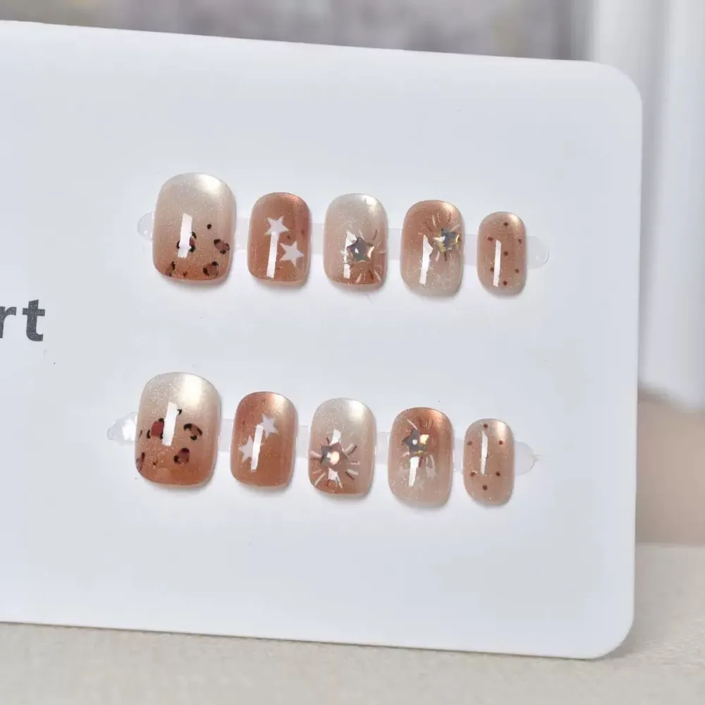 Nailhour 10Pcs Cat Eye French Short Squoval Press On Nails