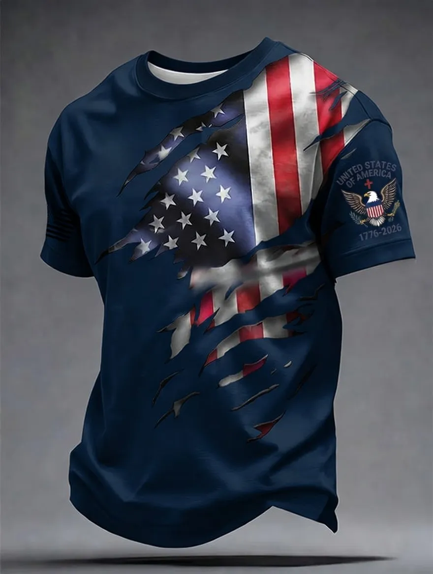 Men'S Retro American Independence Day Printed Short Sleeved T-Shirt