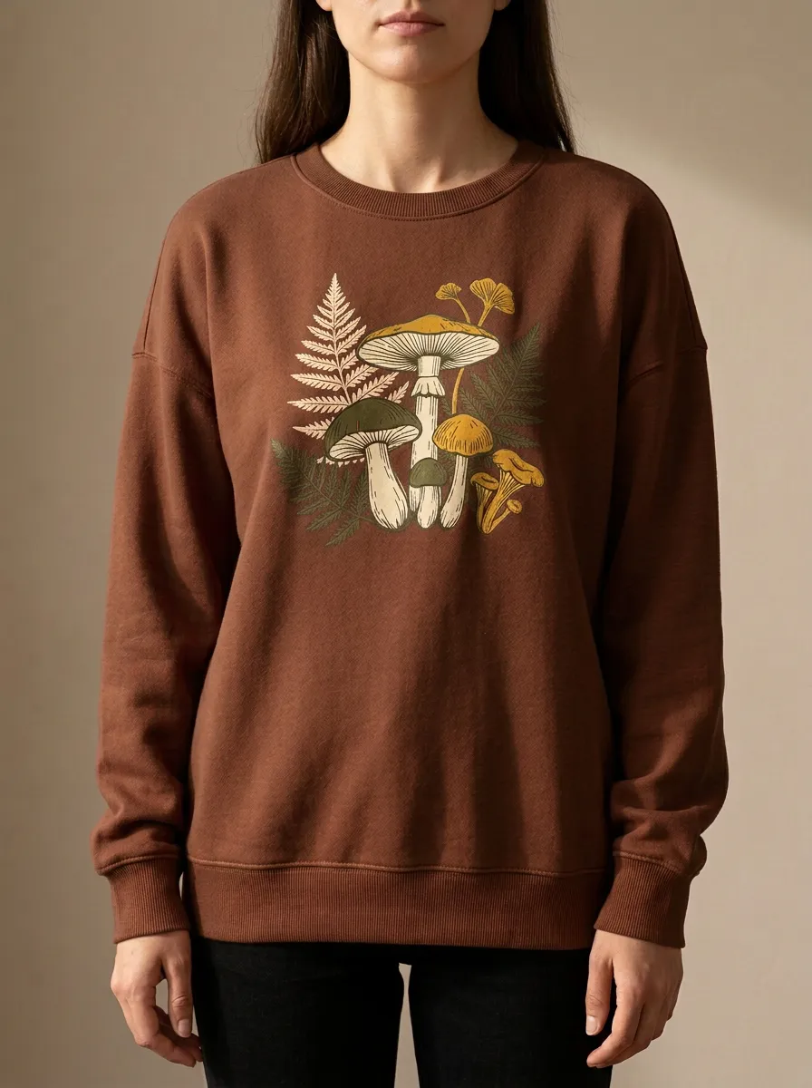 Nature Mushroom Fern Printed Women's Graphic Sweatshirt