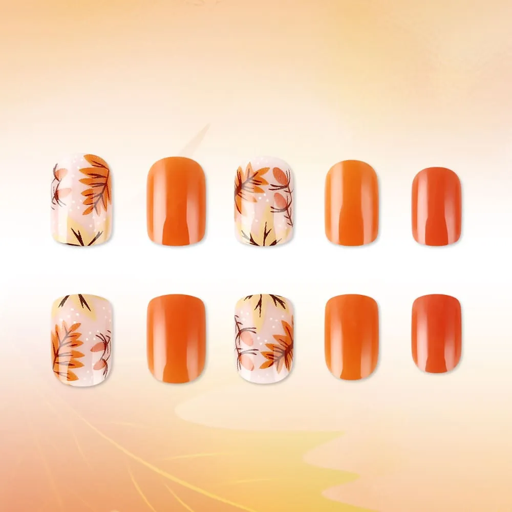 Nailhour 24Pcs Autumn French Short Square Glitter Press On Nails