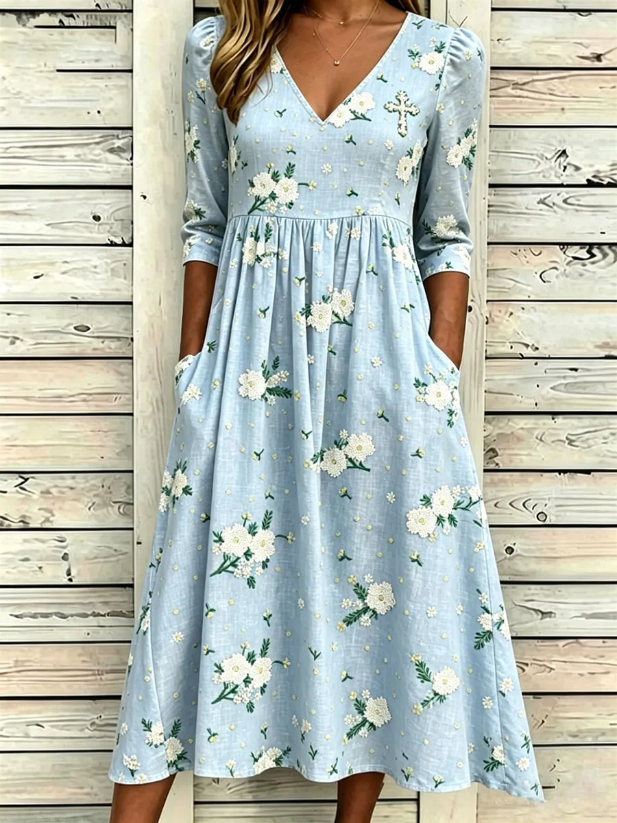Women'S Cotton And Linen Casual Printed Loose Dress