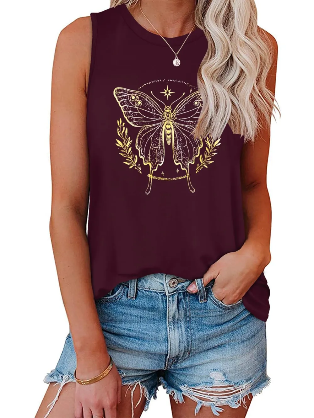 Golden Butterfly Print Tank Top