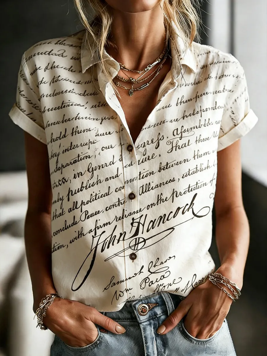 Vintage Declaration of Independence Print Women's Short-Sleeve Shirt
