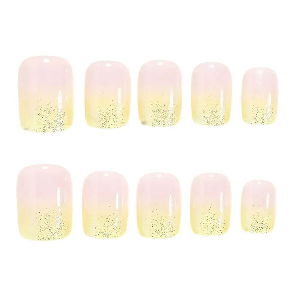 Nailhour 24Pcs Gradient Yellow Glitter Short Square Press On Nails