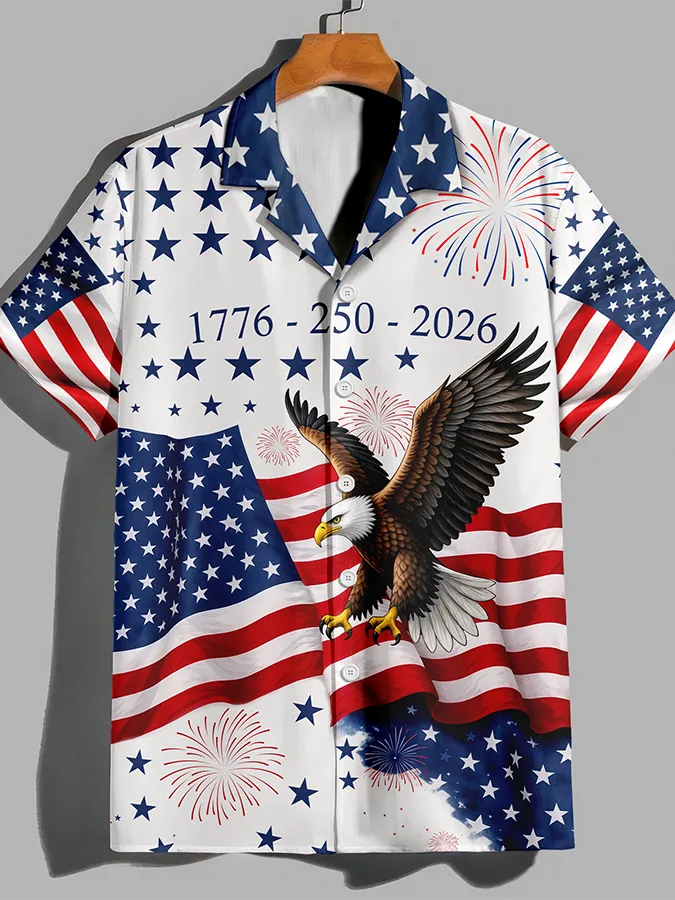 Men's  250 Years Day Printed Casual Collar Shirt