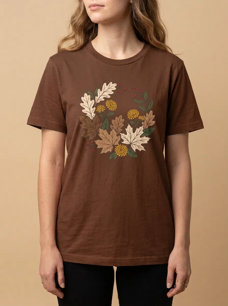 Leaves Floral Wreath Printed Women's Graphic T-Shirt