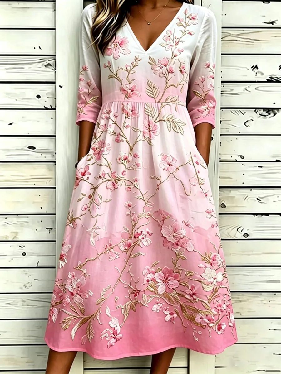 Women'S Cotton And Linen Casual Printed Loose Dress