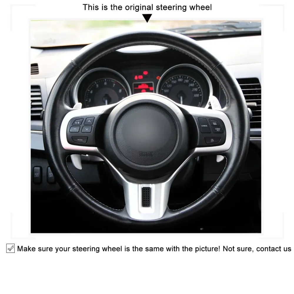 Hand-Sewn Black Leather Steering Wheel Cover