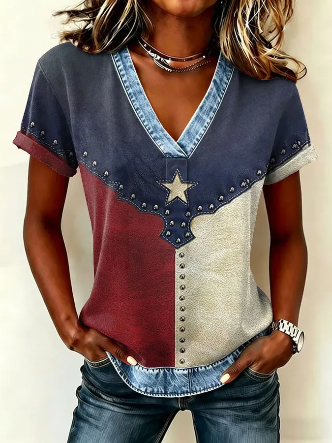 Women'S America Flag Printed Casual Top