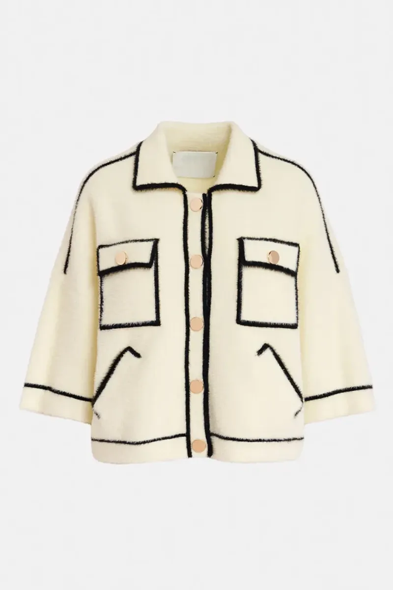 Contrast Trimmed Pocketed Knit Coats
