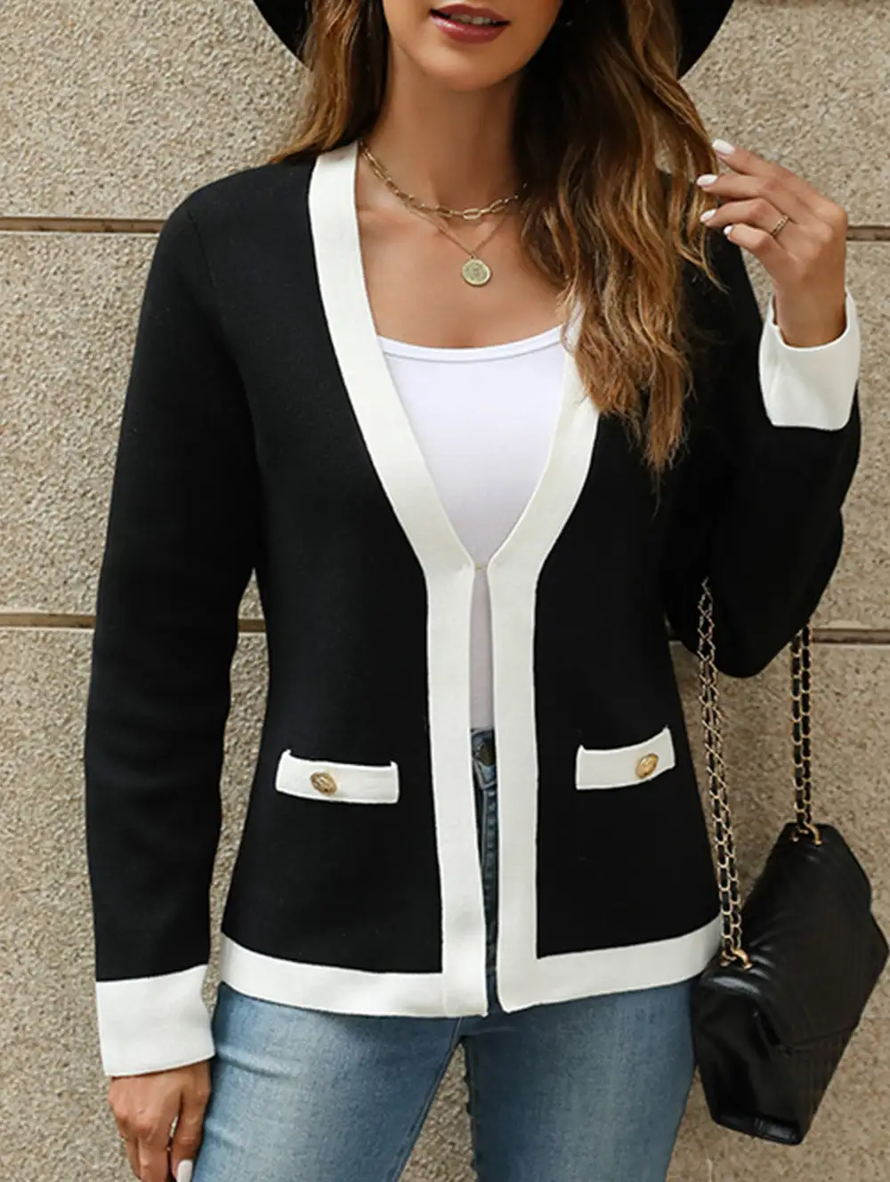 V Neck Knitted Cardigan