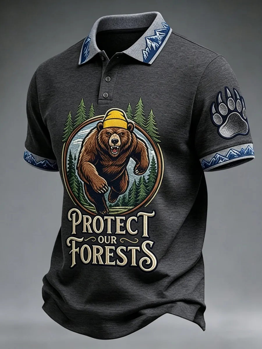 Protect Our Forests Resist Bear Pattern Men's Polo Shirt