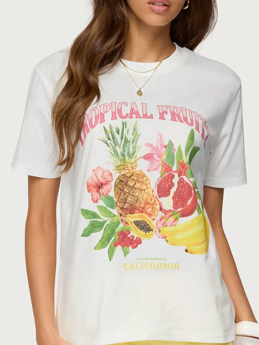 Women's Pure Cotton T-Shirt With Fruit Prints