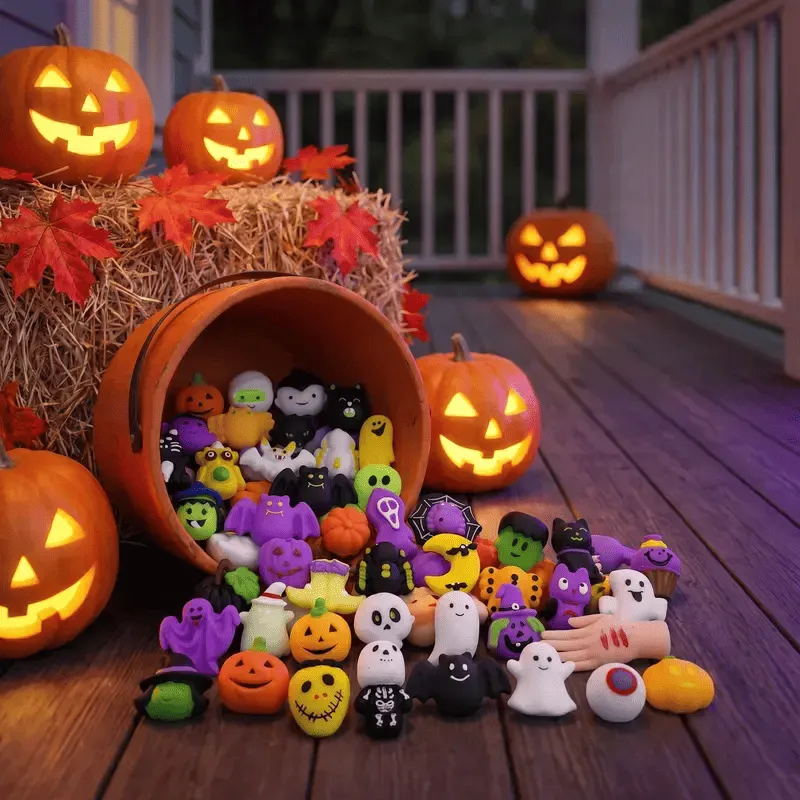 30/60/90/180Pcs Halloween Squishies Stress Relief Toy Set