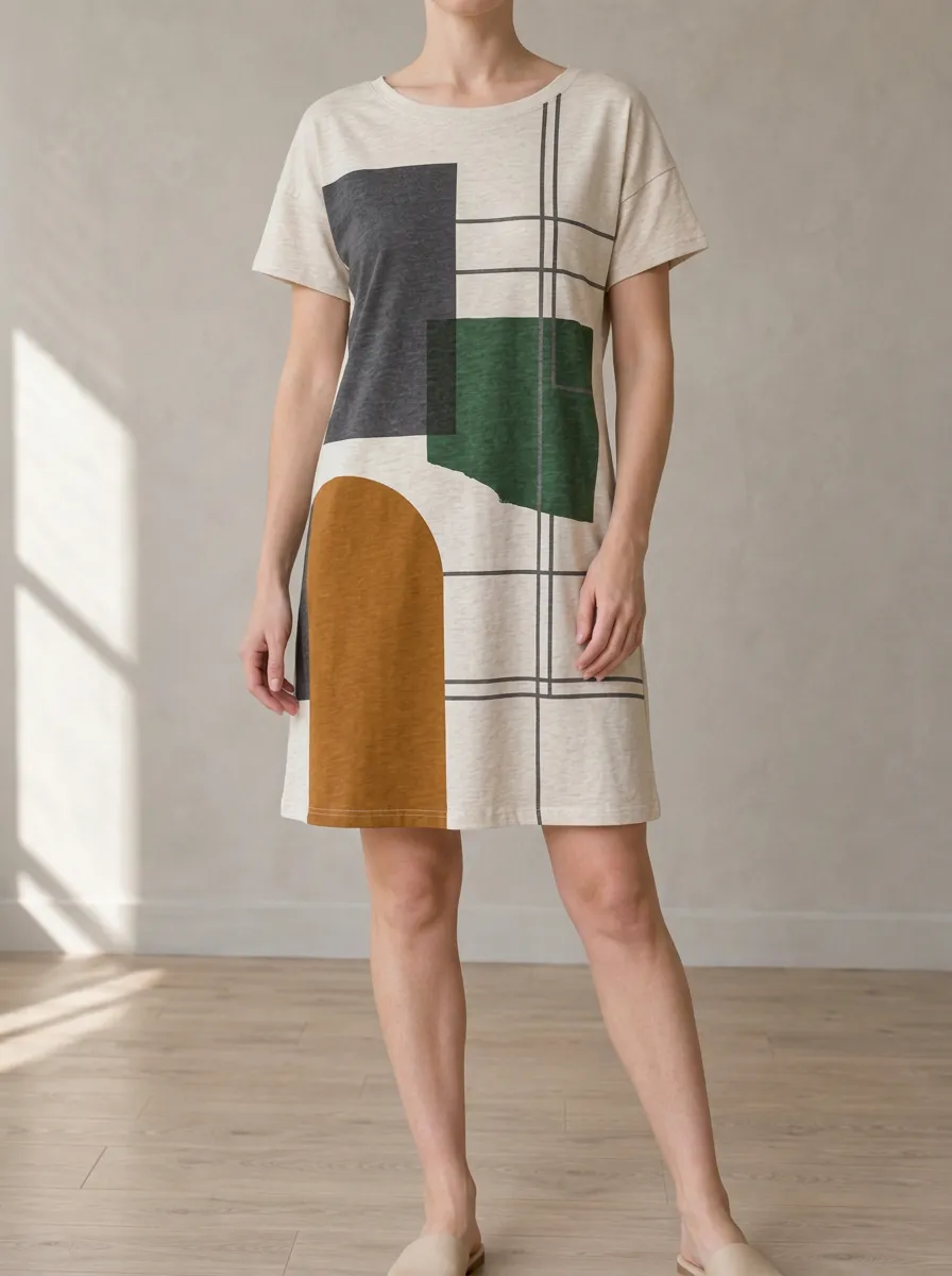 Women's Abstract Geometric Shape Grid Printed Dress