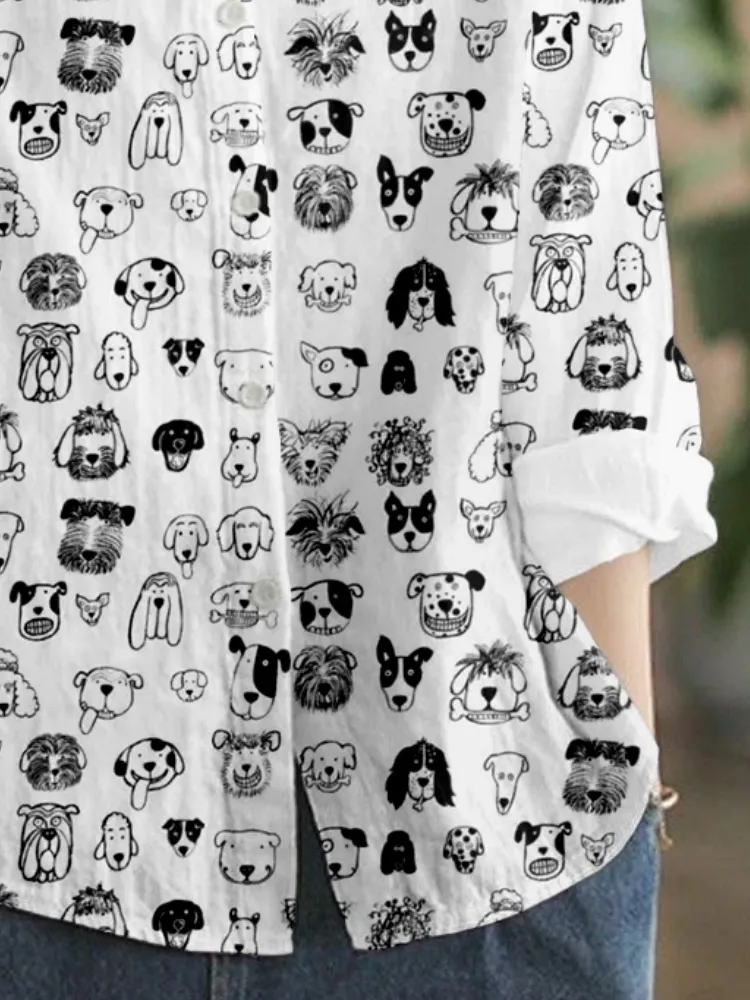 Dog Face Print Casual Shirt