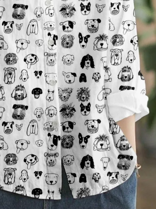 Dog Face Print Casual Shirt