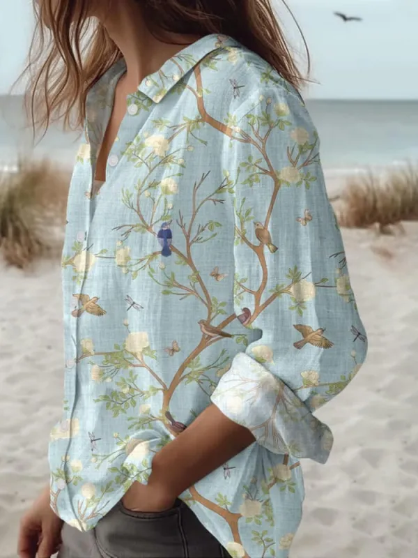 Botanical Bird Pattern Shirt