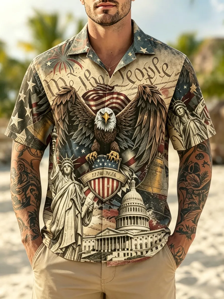 Men's 250th Anniversary Celebration Retro Printed Short Sleeve Shirt