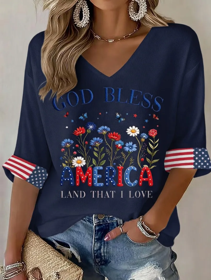 Women'S Retro Independence Day Art Printed Casual T-Shirt