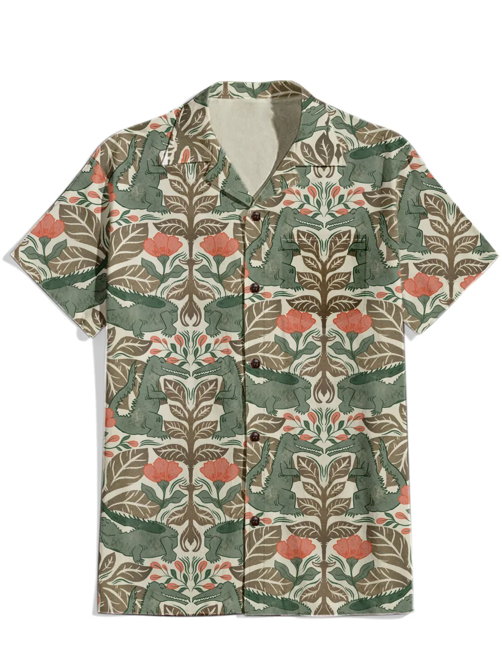 Happy Crocodiles Green - 100% Cotton Cuban Collar Shirt