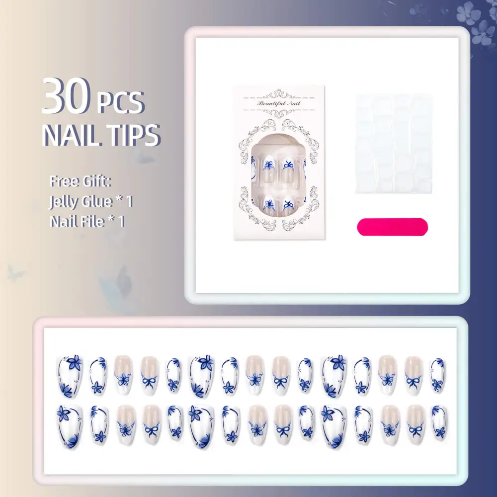 Nailhour 30Pcs White Vintage Medium Almond Press On Nails