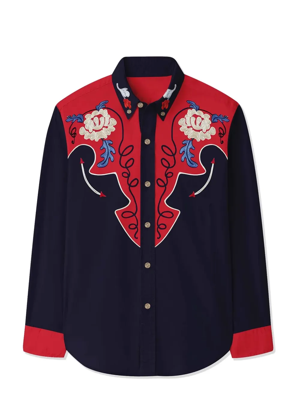 Vintage Flag Flower Printed Hawaiian Shirt For Men Button-down Shirt Long Sleeve 100% Cotton Shirt