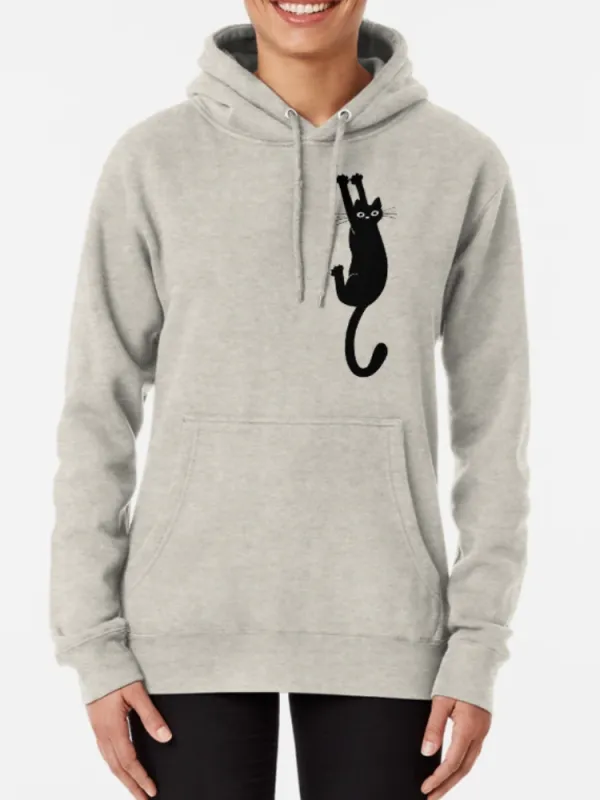 General Cartoon Black Cat Print Hoodie