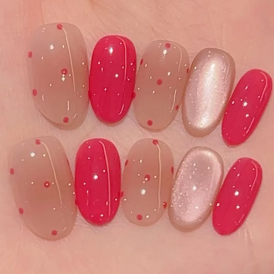 Nailhour 10Pcs Minimalist Vintage Cat Eye Medium Oval Press On Nails