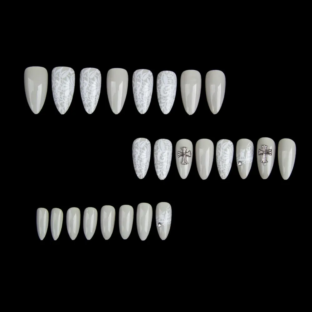 Nailhour 24Pcs Chroma Heart Dark Medium Almond French Press On Nails