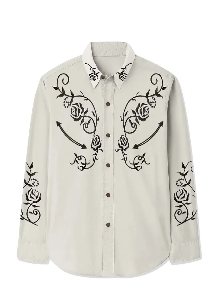 Vintage Western Flower - 100% Cotton Long Sleeves Shirt