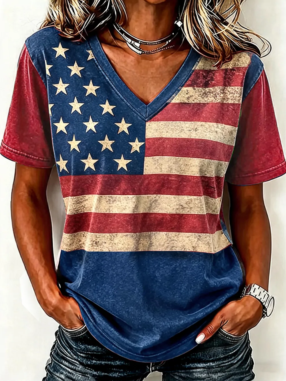 Women'S  Anniversary Flag Printed Casual T-Shirt