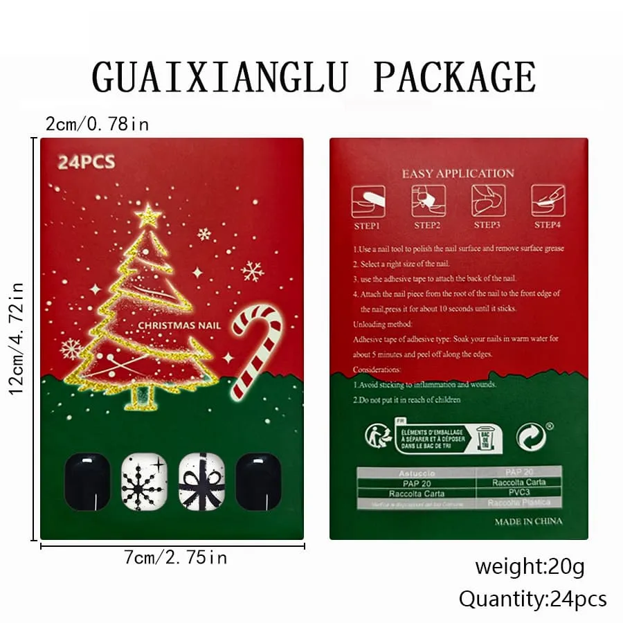 Nailhour 24Pcs Christmas Glitter Medium Square French Press On Nails