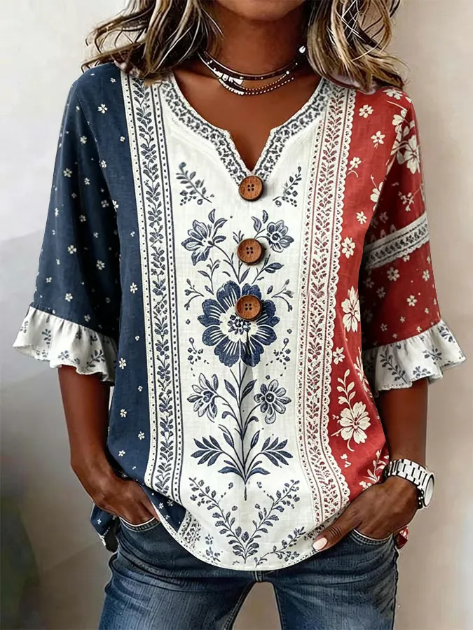 Women'S Casual 250th Anniversary Floral Print Top
