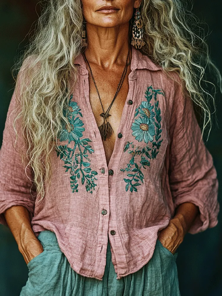 Women's Floral Print Button Up Casual Shirt