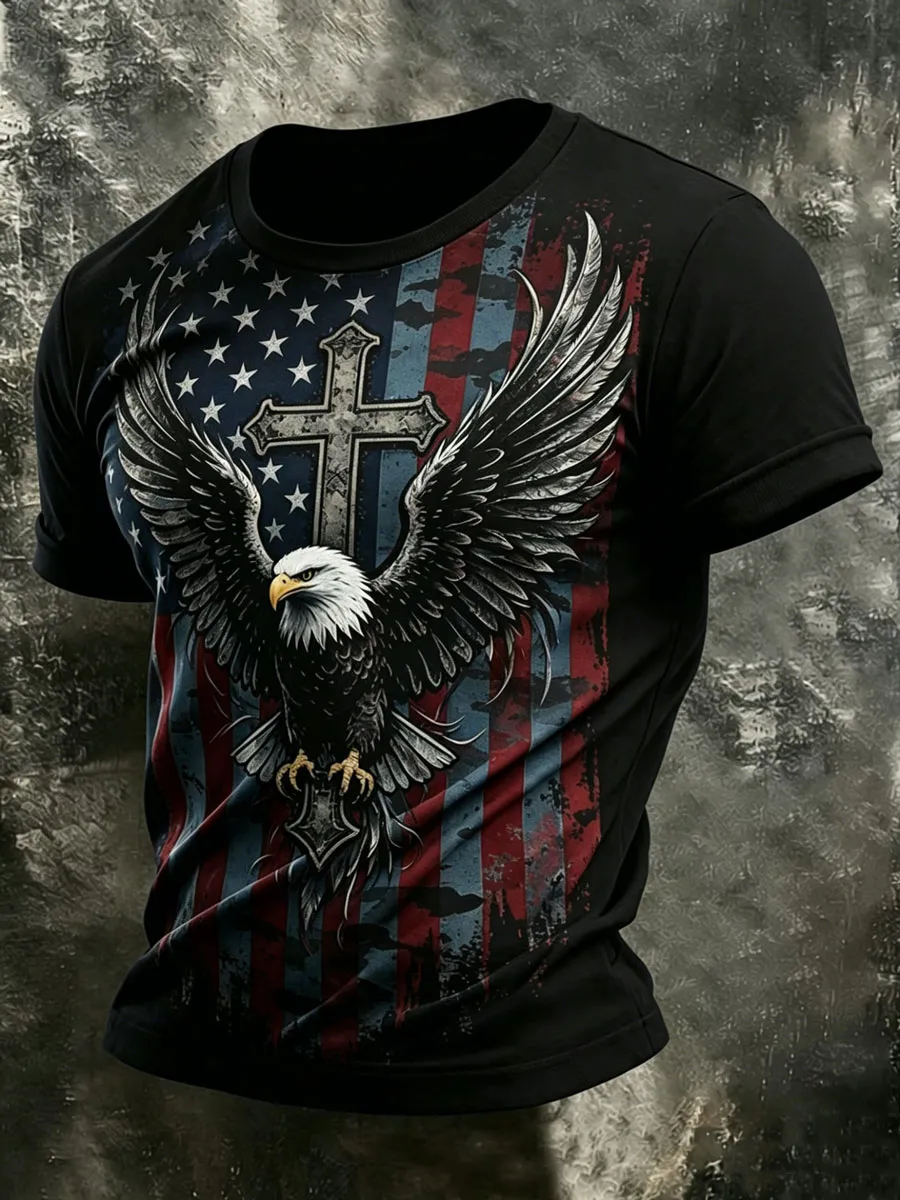 Men'S Retro America 250 National Flag Print Casual T Shirt