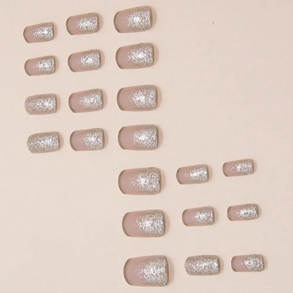 Nailhour 24Pcs French Medium Square Gilded Pink Press On Nails