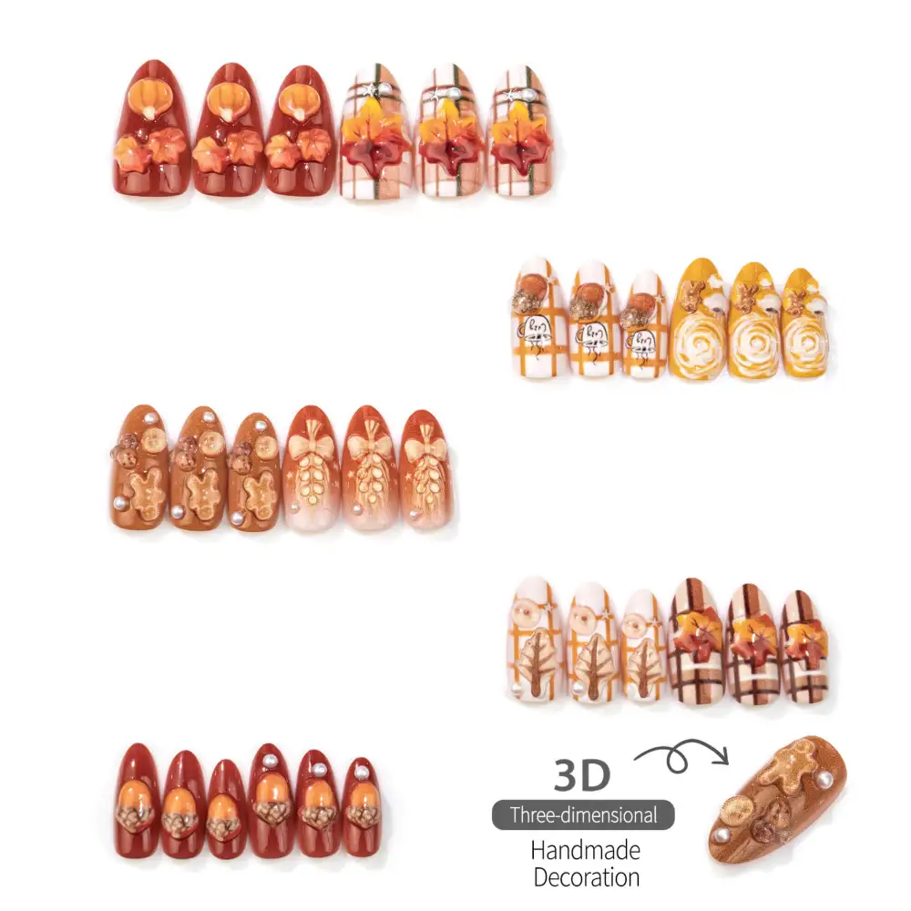 Nailhour 30Pcs Vintage 3D Rhinestone Medium Almond Press On Nails