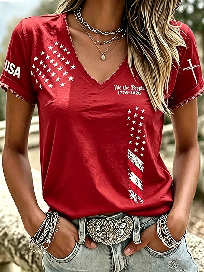 Women'S America Flag Print Casual T-Shirt