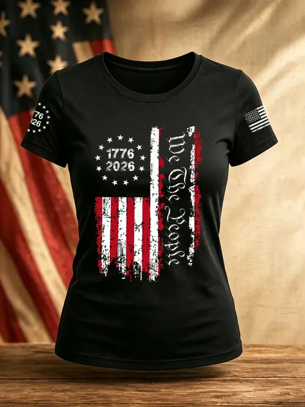 Ladies' Leisure 250Th Anniversary American Founding Celebration Personalized Printed Round Neck T-Shirt