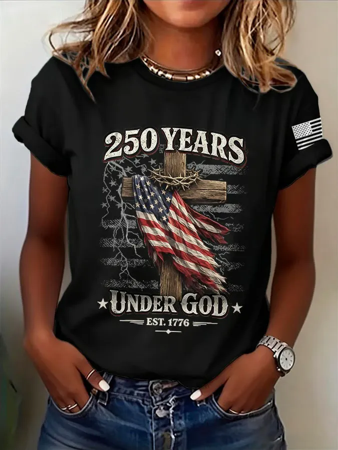 Women'S American Independence Day 250Th Anniversary Printed Round Neck Short Sleeve T-Shirt