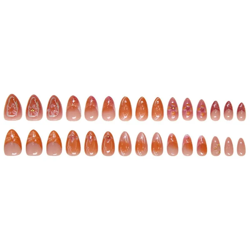 Nailhour 30Pcs 3D Medium Almond French Floral Press On Nails