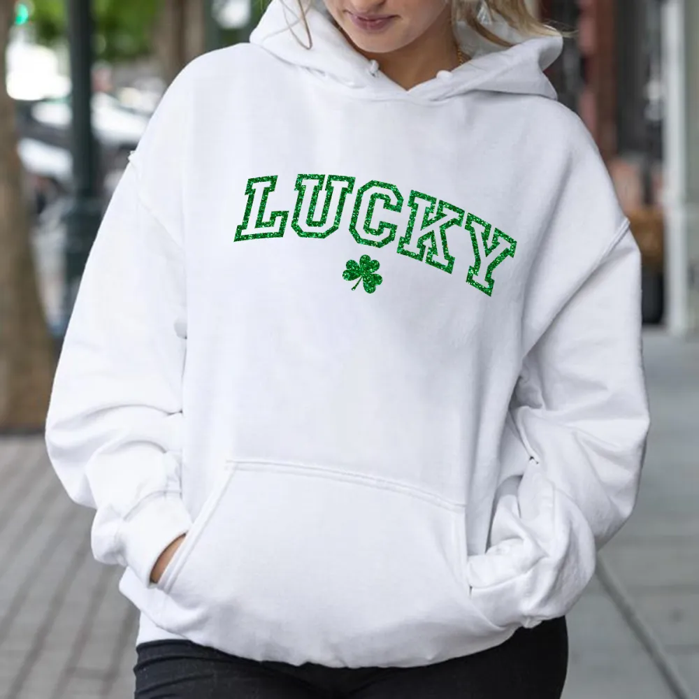 Green Lucky Printed Crewneck Hoodies