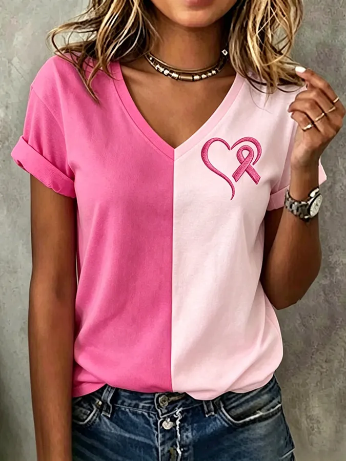 Women'S Breast Cancer Prevention And Control Propaganda Printed Short Sleeved T-Shirt