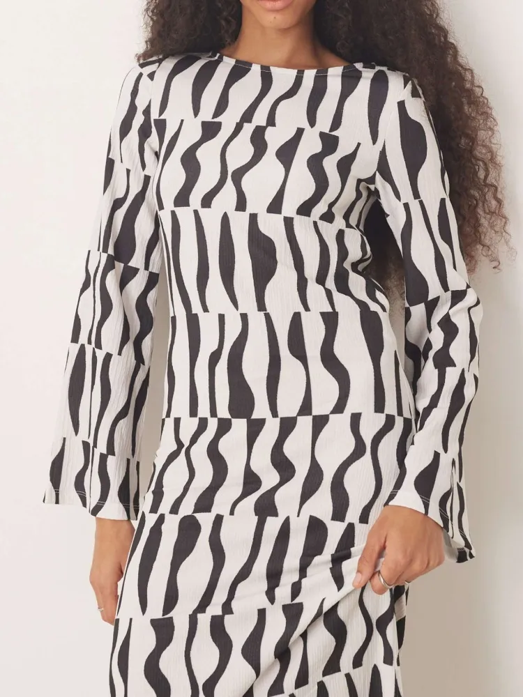 Abstract Print Round Neck Dress