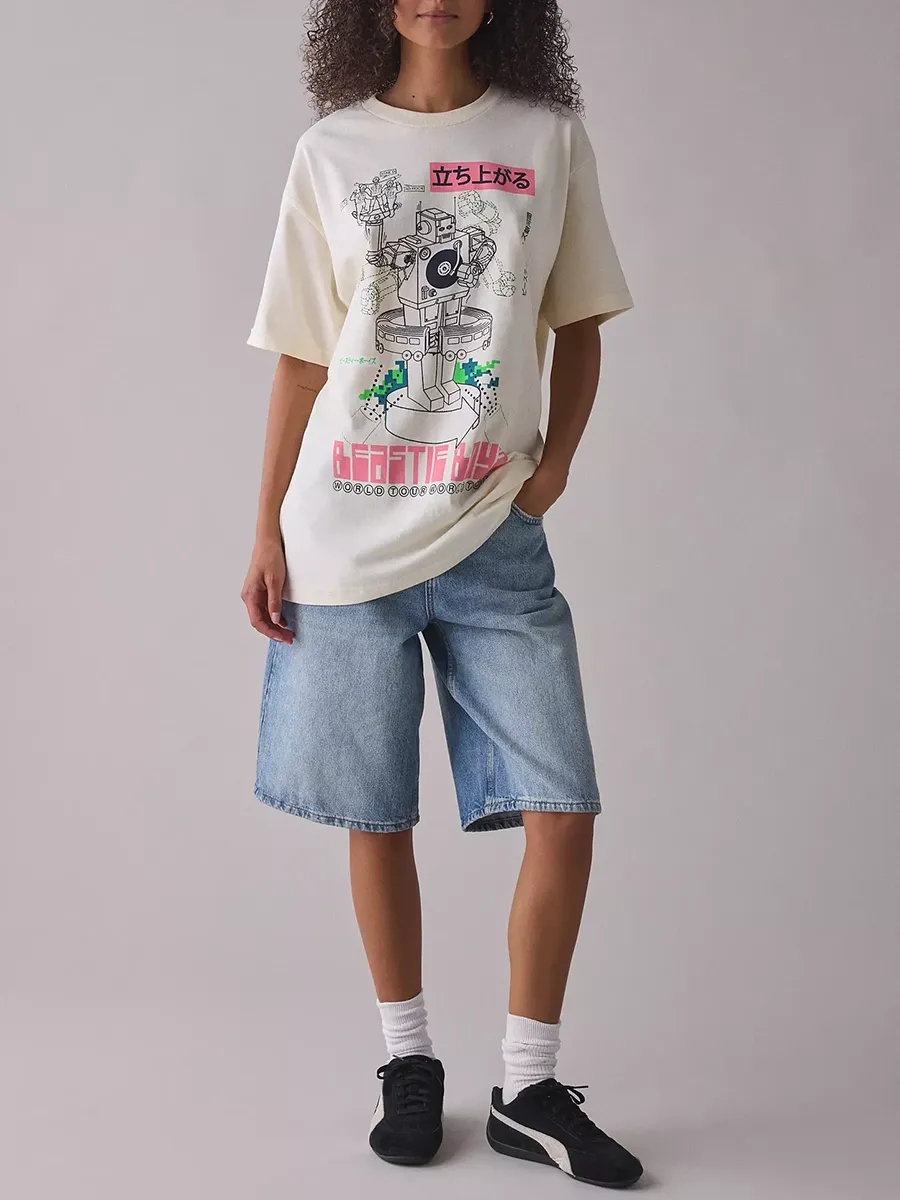 Loose T-Shirt With Robot Print For Women